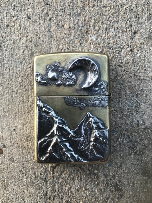 Zippo Mountain Lighter with Clouds and Moon